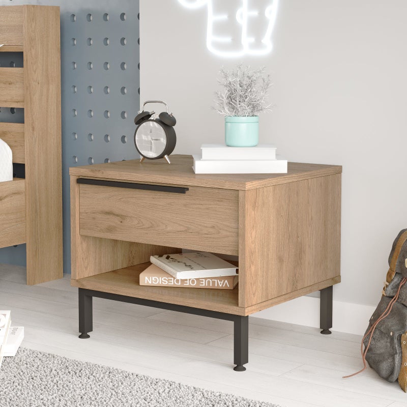 Home Canvas Modern Wooden Bedside Table with Drawer & Open Shelf - Image 1